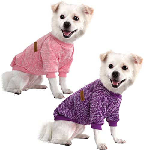 HuaLiSiJi Hundepullover Kleine Hunde Chihuahua Pullover Hunde Hoodie Hunde Strickpullover, Warm und Leicht, Mit Einer Weichen Textur, Elastizität Leicht zu Tragen (Pink+Lila, XL) von HuaLiSiJi