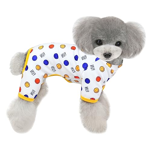 HuaLiSiJi Hundepyjama Kleine Hunde Schlafanzug,Elastisch und Bequem Weich und Warm Einfach an und Auszuziehen für Kleine und Mittelgroße Hunde Geeignet (Blaue Punkte, L) von HuaLiSiJi