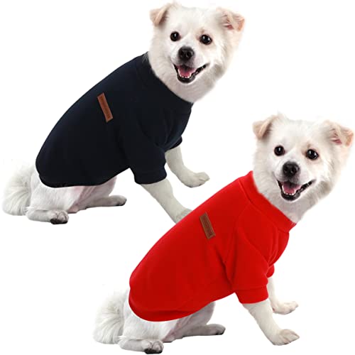 HuaLiSiJi Pullover Hunde Klein Fleece-Mantel Hundepulli für Kleine Hunde, Weichheit Komfort und Wärme, Geeignet für kleine, mittlere und große Hunde (L, Rot+Navy Blau) von HuaLiSiJi