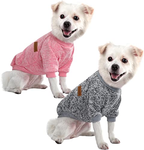 HuaLiSiJi Hundepullover Kleine Hunde Chihuahua Pullover Hunde Hoodie Hunde Strickpullover, Warm und Leicht, Mit Einer Weichen Textur, Elastizität Leicht zu Tragen (Pink+Grey, L) von HuaLiSiJi