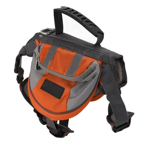 Huairdum Hunderucksack-Satteltasche, Leichte, Reflektierende Streifen-Hundesatteltasche, Multifunktional, Atmungsaktiv, für Reisen (ORANGE) von Huairdum