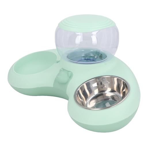 Tierfutter- und Wassernapf-Set, Leicht zu Reinigen, Multifunktionaler Automatischer 1,4-Liter-Wasserspender, Erhöhte Doppel-Katzennäpfe für Kleine Hunde (Green) von Huairdum