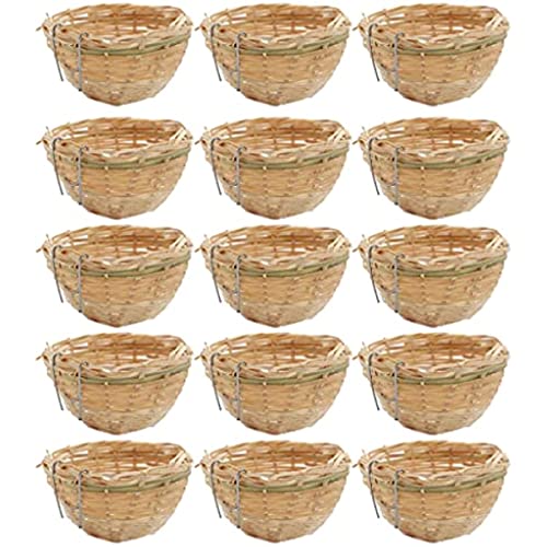 15 Stück handgefertigtes Bambus-Vogelnest mit Haken, natürliches Vogelnest, Gartenunterstand, für Wildvögel, Veranda, Dekoration, zum Aufhängen (Durchmesser 10 cm) von HuangguiyuanV
