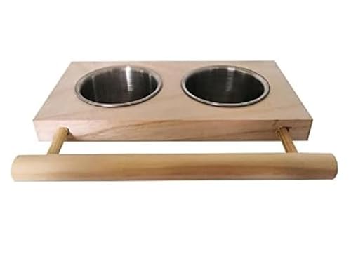 Vogel-Futternapf für Papageien, hängend, Edelstahl, mit Holzständer, für Aras, Lovebirds Kakadus von HuangguiyuanV