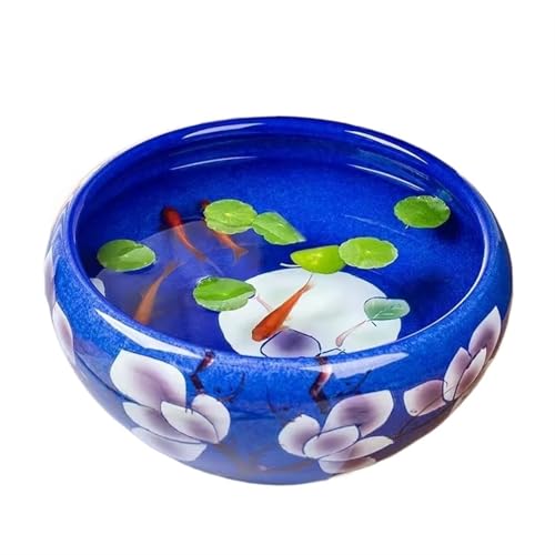 Aquarium Deko Keramik-Aquarium mit dunkelblauem Magnolienmuster, Glücksbringer-Dekoration for den Schreibtisch, Aquarium, Schildkröten-Futtertank, runder Keramik-Blumentopf Mini Aquarium(24x24x12cm) Aquarium Deko Keramik-Aquarium mit dunkelblauem Magnolienmuster, Glücksbringer-Dekoration for den Schreibtisch, Aquarium, Schildkröten-Futtertank, runder Keramik-Blumentopf Mini Aquarium(24x24x12cm) von Huangj-0527