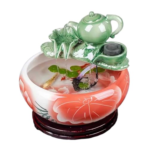 Aquarium Deko Rundes Keramik-Aquarium, Schildkrötenbecken, Wohnzimmer, kleines dekoratives Aquarium for den Schreibtisch zu Hause, mit Wasserpumpe und Keramik-Teekannen-Dekoration Mini Aquarium(Red,24 Aquarium Deko Rundes Keramik-Aquarium, Schildkrötenbecken, Wohnzimmer, kleines dekoratives Aquarium for den Schreibtisch zu Hause, mit Wasserpumpe und Keramik-Teekannen-Dekoration Mini Aquarium(Red,24 von Huangj-0527