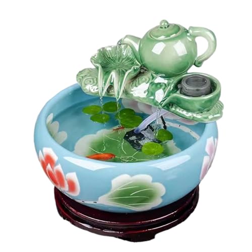 Aquarium Deko Rundes Keramik-Aquarium, Schildkrötenbecken, Wohnzimmer, kleines dekoratives Aquarium for den Schreibtisch zu Hause, mit Wasserpumpe und Keramik-Teekannen-Dekoration Mini Aquarium(Blue,2 Aquarium Deko Rundes Keramik-Aquarium, Schildkrötenbecken, Wohnzimmer, kleines dekoratives Aquarium for den Schreibtisch zu Hause, mit Wasserpumpe und Keramik-Teekannen-Dekoration Mini Aquarium(Blue,2 von Huangj-0527