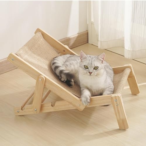 Katzenstuhl, Katzen-Hochbett, Katzen-Sisal-Stuhl, Verstellbarer Katzen-Liegestuhl, Loungesessel Aus Natürlichem Massivholz, Abnehmbares Sisal-Pad, Katzen-Hängemattenbett von Huasean