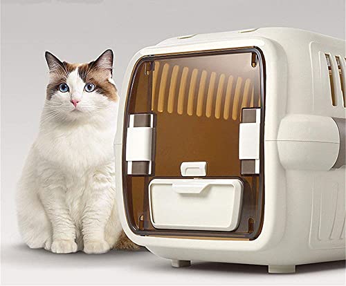 Huawell Transportbox für Katzen und Hunde – Haustiere, Transportbox – Haustier-Rucksack im Auto – tragbare Haustier-Transportbox Skylight Doppeltür-Doppelnapf halbtransparent, Middle von HUAWELL