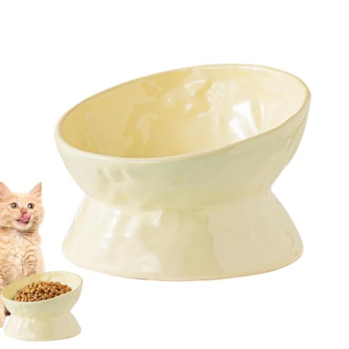 Erhöhter Futternapf für Katzen, erhöhter Wassernapf für Katzen - Keramik-Futternapf mit geneigtem Wassernapf,Breiter Futternapf für Katzen, Futter- und Tränkezubehör für Katzen mit flachem von Huaxingda