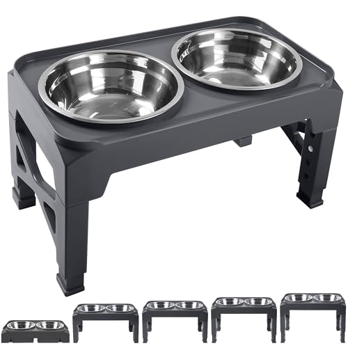 Hubulk Erhöhte Hundenäpfe mit 2 Edelstahl-Futter- und Wassernäpfen ohne Verschütten, rutschfester Ständer, verstellbar auf 5 Höhen (8,1 cm, 22,3 cm, 25,1 cm, 28,2 cm, 31,2 cm), für kleine, mittelgroße von Hubulk