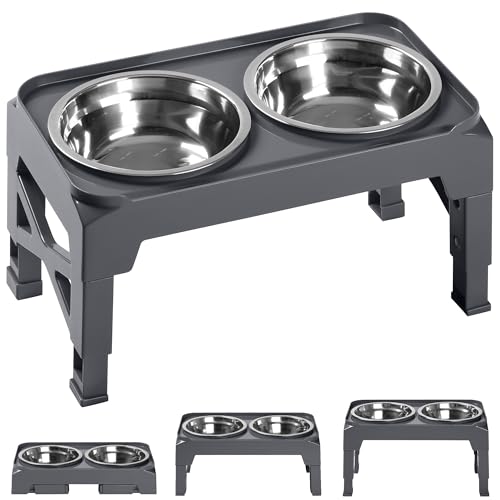 Hubulk Erhöhte Hundenäpfe mit 2 Edelstahl-Futter- und Wassernäpfen ohne Verschütten, rutschfester Ständer, verstellbar auf 5 Höhen (8,1 cm, 22,3 cm, 25,1 cm, 28,2 cm, 31,2 cm), für kleine, mittelgroße von Hubulk