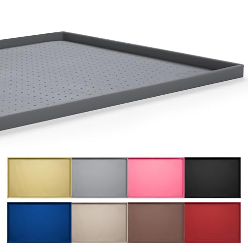 Hubulk Futtermatte für Hunde und Katzen, Größe L (48.3 x 30.5 cm), XL (61 x 40.6 cm) oder XXL (81 x 61 cm), 1.3 cm und 2.5 cm, erhöhter Rand, Silikon, rutschfest, groß (48.3 x 30.5 x 1.3 cm), grau von Hubulk