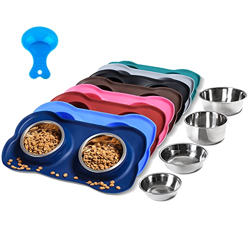 Hubulk Futternäpfe für Hunde, 2 Edelstahl-Futternäpfe mit rutschfester Silikonmatte + Futterschaufel, Wasser- und Futterschüsseln zum Füttern von kleinen, mittelgroßen, Welpen (XL, Marineblau) von Hubulk