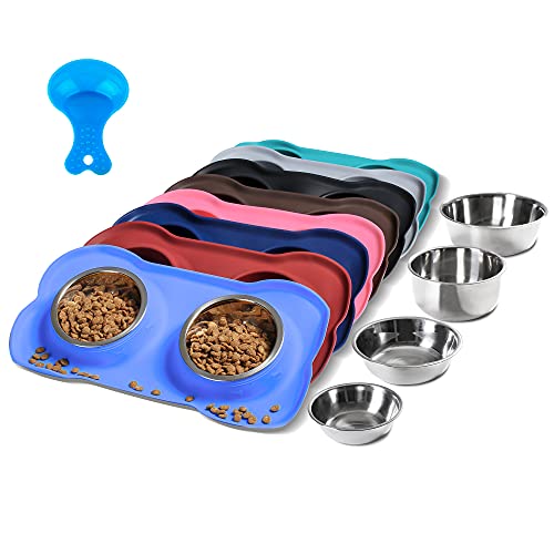 Hubulk Pet Dog Bowls 2 Stainless Steel Dog Bowl with No Spill Non -Skid Silicone Mat + Pet Food Scoop Water and Food Feeder Bowls for Feeding Small Medium Large Dogs Cats Puppies (Extra Large, Blue) von Hubulk