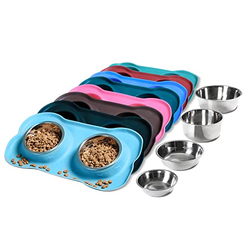 Hubulk Pet Dog Bowls 2 Stainless Steel Dog Bowl with No Spill Non-Skid Silicone Mat + Pet Food Scoop Water and Food Feeder Bowls for Feeding Small Medium Large Dogs Cats Puppies (Medium, Turquoise) von Hubulk