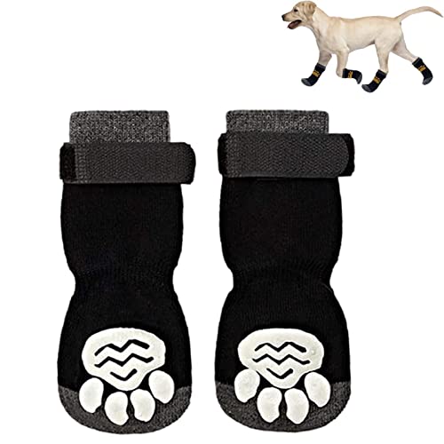 4 Stück doppelseitige rutschfeste Welpensocken Socken für Hunde Pfotenschutz mit verstellbarem Riemen für kleine Hunde, mittelgroße Hunde und große Hunde von Hudhowks