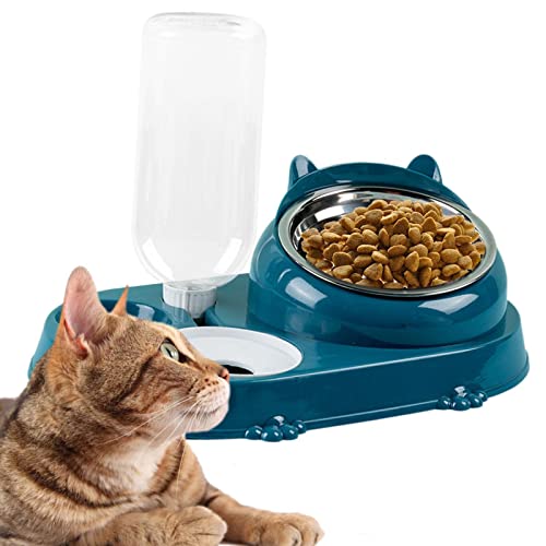 Anti-Kipp-Futternapf aus Edelstahl für Katzen, leicht zu reinigendes Haustierzubehör mit automatischer Wasserversorgungsfunktion, geeignet für kleine und mittelgroße Hunde und Katzen von Hudhowks