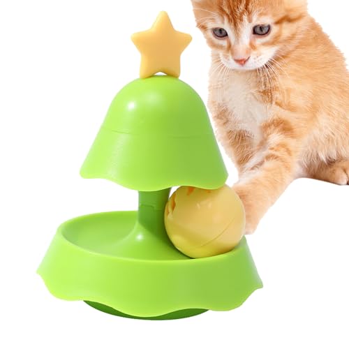 Hudhowks Drehbares Katzenballspielzeug, Weihnachtsbaum-Drehteller-Rollerbälle, 2-lagiges Katzenspielzeug, tragbares Katzenrollspielzeug für Katzen und kleine Haustiere von Hudhowks