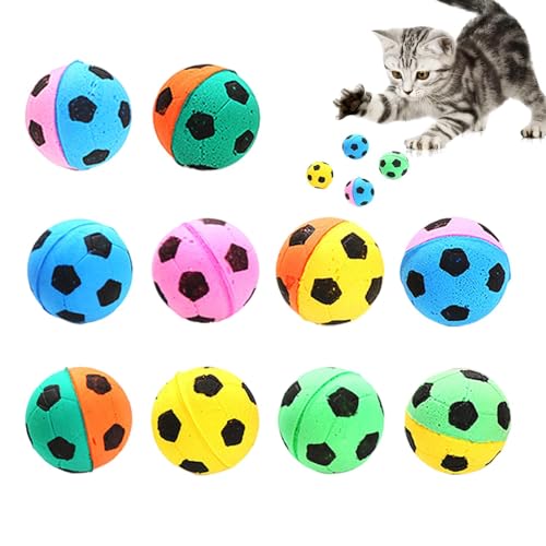 Hudhowks Katzenbälle für Hauskatzen, Fußball-Katzenspielzeug,Interaktives 10-teiliges Katzenspielzeug-Fußball-Set - Weiche, hüpfende, geräuschlose Übungsspielzeugbälle für Haustierkätzchen, von Hudhowks