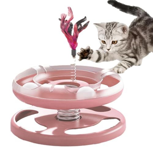 Hudhowks Kugelturmspielzeug für Katzen,2-stufiges Katzenspielzeug mit Federn und beweglichem Ball | Katzen-Intelligenz-Trainingsspielzeug für kleine, mittlere, große Katzen und Kätzchen von Hudhowks