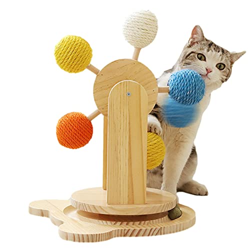 Kratzspielzeug für Katzen mit Ball interaktives katzenspielzeug Kratzspielzeug für Haustiere mit 5 Sisalkugeln Kratzbaum aus Holz, drehbarer Ball, Kratzball für Katzen, Kätzchen von Hudhowks