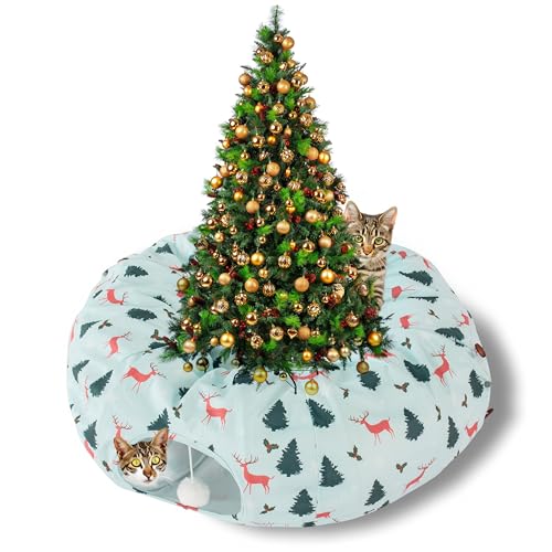 Hudson Comfort Katzen-Donut-Tunnel für Weihnachtsbaum, Weihnachtsmotiv, Katzenröhre für die Weihnachtszeit, ultraweicher Plüschsamt, niedlicher Katzenbaum-Tunnelrock mit Ballspielzeug, rutschfeste Hudson Comfort Katzen-Donut-Tunnel für Weihnachtsbaum, Weihnachtsmotiv, Katzenröhre für die Weihnachtszeit, ultraweicher Plüschsamt, niedlicher Katzenbaum-Tunnelrock mit Ballspielzeug, rutschfeste von Hudson Comfort