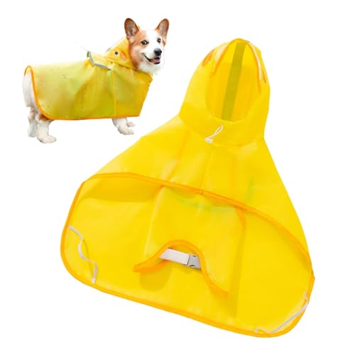 Huehkir Hunde Regenmäntel, Hunde Regenjacke, Gelber Welpen Regen Poncho mit reflektierender Streifen, Nette Entenform, verstellbare Hundemäle für das im Freien im Freien von Huehkir