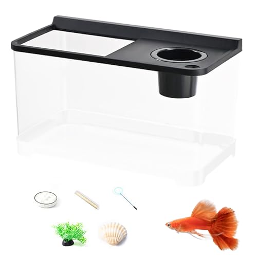 Huehkir Kleines Aquarium Mit 3 Farblicher Beleuchtung,Haushalt Aquarium - Hydroponisches 360° Hochtransparentes Nanoaquarium Für Wohnzimmer Tischeingang Hauslandschaft Arbeitsplatz von Huehkir