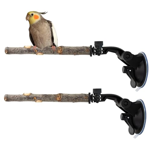 Huehkir Saugnapf Vogel Sitzstange,2 Stück Holz Ständer Montage Spielzeug - Beweglicher Holzstand | Für Den Außenbereich Wohnung Terrasse Baum Dusche Wand von Huehkir