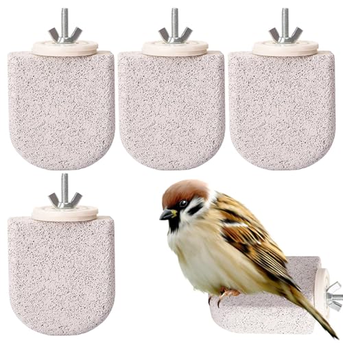 Huehkir Vogel Sitzstangen Für Käfig,4 Stücke Vulkanstein Gereckte Sitzstange Für Vogelkäfig - Nagestab Krallenpflege Für Unzertrennliche Conure | für Nymphensittich und Unzertrennlicher von Huehkir