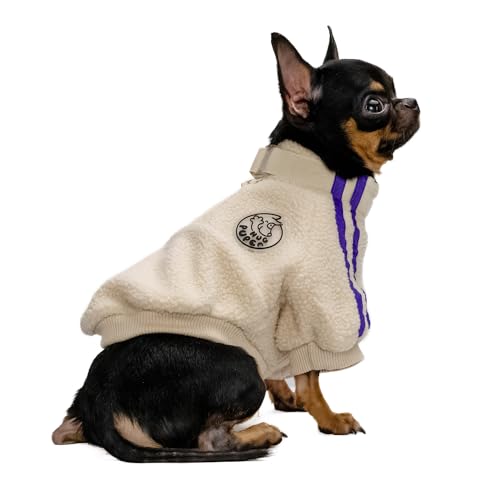 Hug Pupee Kleine Hunde-Fleecejacke, gemütlich, warme Winterkleidung für kleine Hunde, Pullover, Beige, Größe XL von Hug Pupee