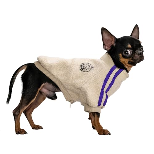 Hug Pupee Kleine Hunde-Fleecejacke, gemütlich, warme Winterkleidung für kleine Hunde, Pullover, Beige, Größe XS von Hug Pupee