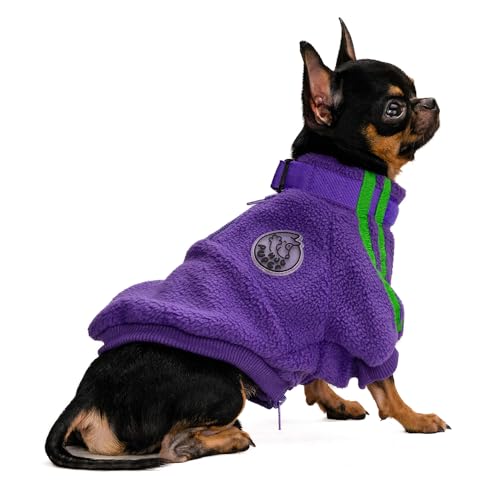 Hug Pupee Kleine Hunde-Fleecejacke, gemütlich, warme Winterkleidung für kleine Hunde, Pullover, Lila, Größe L von Hug Pupee
