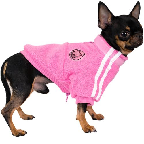 Hug Pupee Kleine Hunde-Fleecejacke, gemütlich, warme Winterkleidung für kleine Hunde, Pullover, Rosa, Größe L von Hug Pupee