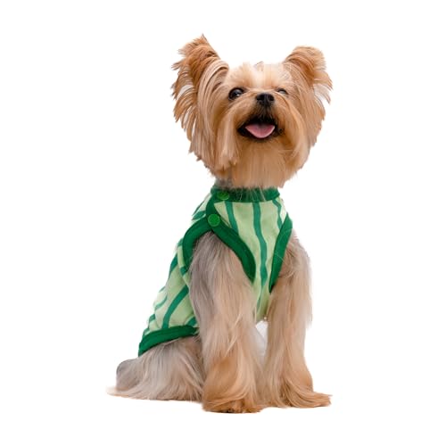 Hug Pupee Kleine Hundebekleidung Shirt Bequeme Kleidung für Mini-Hunde Sweatshirt Weste Vertikale Streifen – Grün Medium von Hug Pupee
