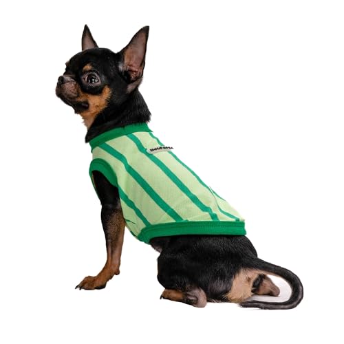 Hug Pupee Kleine Hundebekleidung Shirt Bequeme Kleidung für Mini-Hunde Sweatshirt Weste Vertikale Streifen – Grün X-Large von Hug Pupee