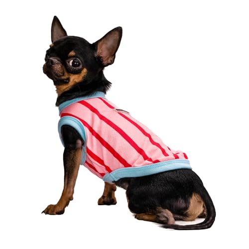 Hug Pupee Kleine Hundebekleidung Shirt Bequeme Kleidung für Mini-Hunde Sweatshirt Weste Vertikale Streifen – Rot Medium von Hug Pupee