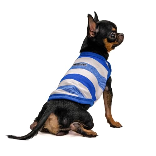Hug Pupee Kleine Hundekleidung, Hemd, gemütlich, bequeme Kleidung für kleine Hunde, Sweatshirt, Weste, horizontale Streifen, Blau, Größe S von Hug Pupee