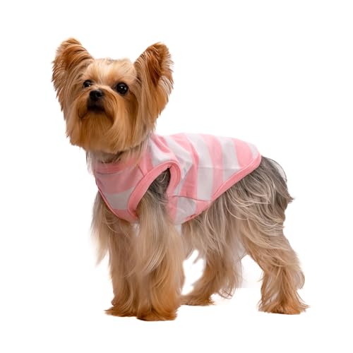 Hug Pupee Kleine Hundekleidung, Hemd, gemütlich, bequeme Kleidung für kleine Hunde, Sweatshirt, Weste, horizontale Streifen, Rot, Größe XS von Hug Pupee