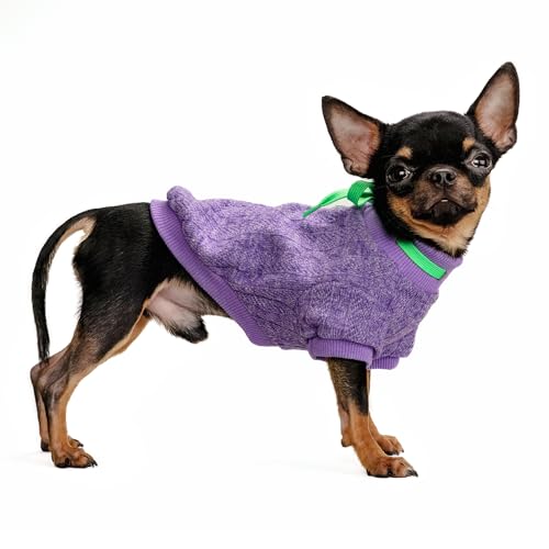 Hug Pupee Kleiner Hundepullover, gemütlich, warme Winterkleidung für kleine Hunde, Sweatshirt, Mantel, Violett, Größe M von Hug Pupee