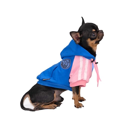 Hug Pupee Verstellbarer Halsumfang Hundekleidung Kleine Hunde Hoodie Gemütlich Warm Winter Pullover Kleidung Pullover für kleine Welpen Pullover – Blau X-Large von Hug Pupee