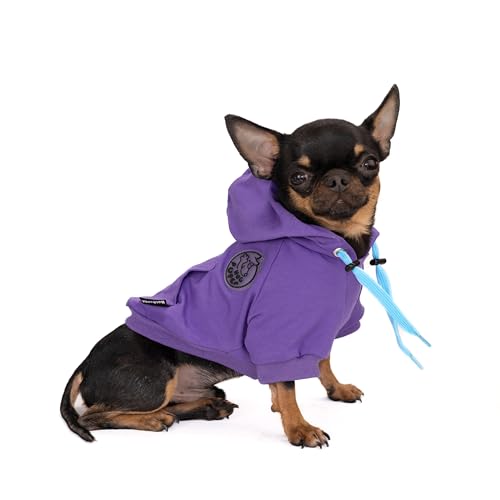 Hug Pupee Verstellbarer Halsumfang Hundekleidung kleine Hunde Hoodie gemütlich warm Winterpullover Kleidung Pullover für kleine Welpen Pullover – Lila, Größe L von Hug Pupee