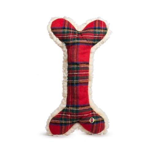 HuggleHounds Tartan Tidings Plüschknochen Hundespielzeug - Hund Fuzzy Bone Spielzeug Weiches Fleece Langlebig Gefüllter Plüsch für Große Rassen Welpen Faux Schaffell - 61.0 cm (1 Pack) von HuggleHounds
