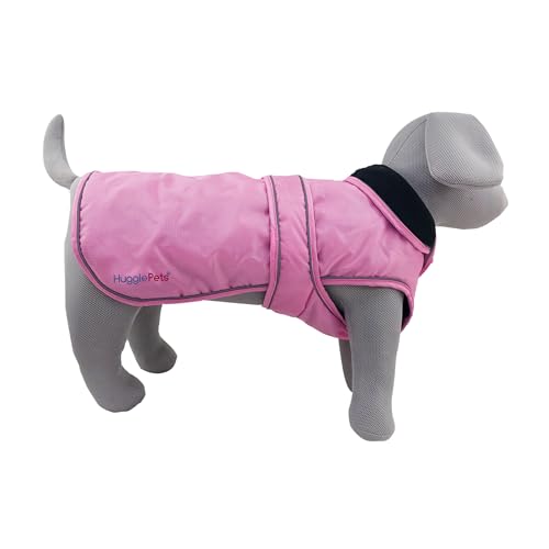 HugglePets Arctic Armour Thermo-Hundemantel, wetterfest, Größe L, 50 cm, Rosa, warme Fleece-Winterkleidung, Hundekleidung, Manteljacke für jedes Wetter, Winterspaziergänge bei Schnee, Regen, kleine, von HugglePets