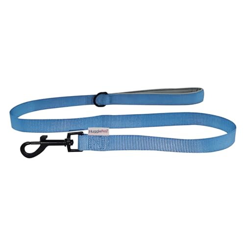 HugglePets Gepolsterte blaue Hundeleine für bequemes Spazierengehen | Starke Stoff-Hundeleine | Weicher Neopren-Griff | Drehbarer Trigger D-Ring für Halsband-Gurtbefestigung von HugglePets