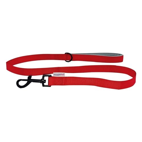 HugglePets Gepolsterte rote Hundeleine für bequemes Gehen | Starke Stoffleine | Weicher Neoprengriff | Drehbarer Trigger D-Ring für Halsband-Gurtbefestigung von HugglePets