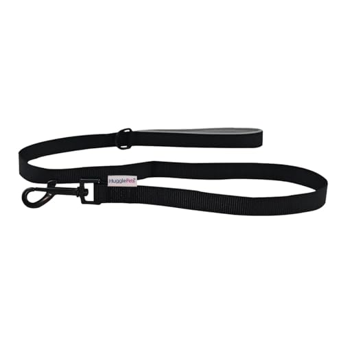 HugglePets Gepolsterte schwarze Hundeleine für bequemes Spazierengehen, robuste Hundeleine aus Stoff, weicher Neoprengriff, drehbarer D-Ring für Halsband-Befestigung HugglePets Gepolsterte schwarze Hundeleine für bequemes Spazierengehen, robuste Hundeleine aus Stoff, weicher Neoprengriff, drehbarer D-Ring für Halsband-Befestigung von HugglePets
