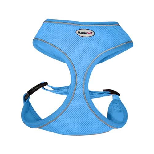 HugglePets Hundegeschirr aus Netzstoff, atmungsaktiv, leicht, wasserdicht, einfach an der Leine zu befestigen, Größe M, 44–57 cm, Blau von HugglePets