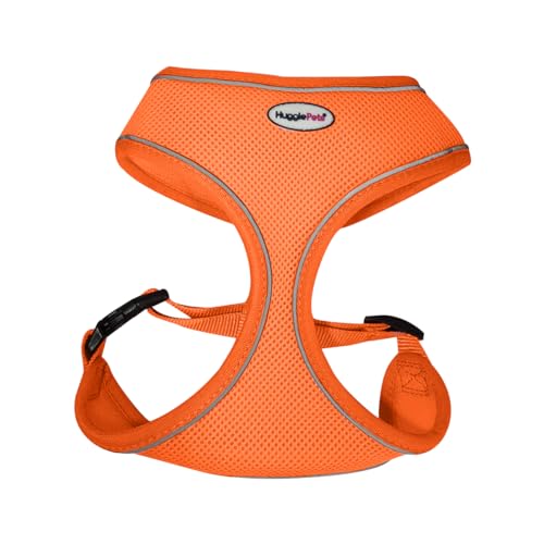 HugglePets Hundegeschirr aus Netzstoff, atmungsaktiv, leicht, wasserdicht, einfach an der Leine zu befestigen, klein, 34–45 cm, Orange von HugglePets
